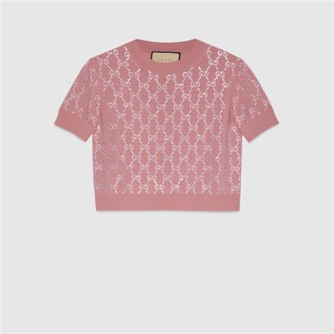 GG crystal fine wool top in Pink Ready